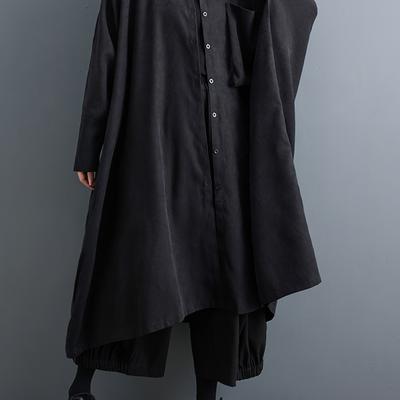 TEMU Button Front Loose Shirt Dress, Casual Long Batwing Sleeve Patch Pocket Oversized Dress For Spring & Fall, Women's Clothing