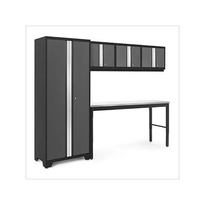 NewAge Garage Cabinets BOLD Series Grey 5-Piece Set with 72-Inch Stainless Steel Workbench