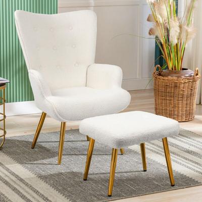Dans Les Nuages - Sessel mit Hocker aus Teddy-Fleece, rückenlehne, dickem Kissen und goldenen Image