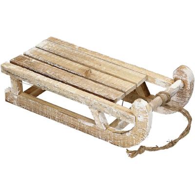 Ecd Germany Deko Schlitten aus Holz mit 25 Warmweißen LEDs, 31,5x14,5x10,5 cm, Braun-Natur, Image