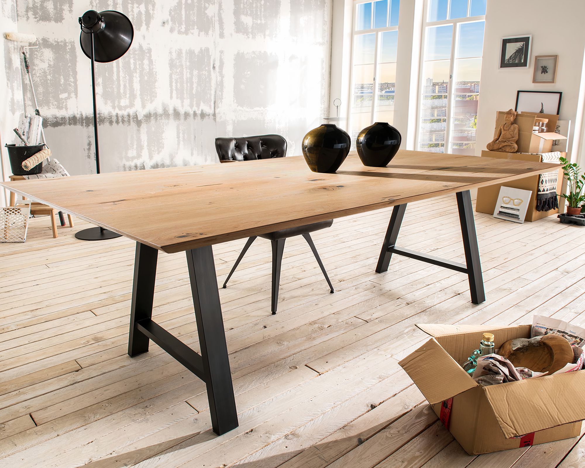 Massivholz »Luzern« Tabula Rasa Esstisch 4 cm / voll massiv / Wildeiche natur / 180x90 cm