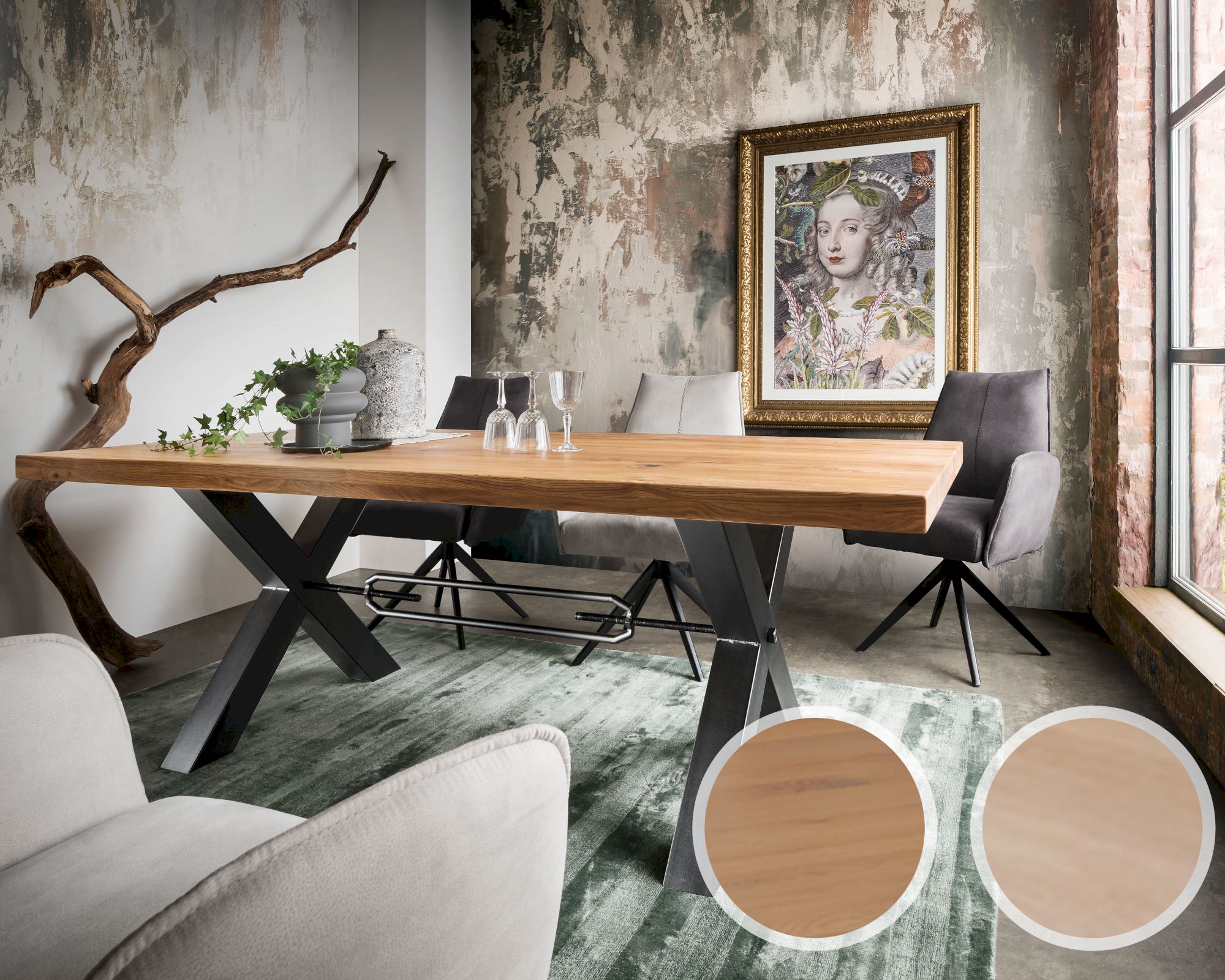 Massivholz »Illinois« Tabula Rasa Esstisch 4 cm / voll massiv / Wildeiche natur / 220x100 cm