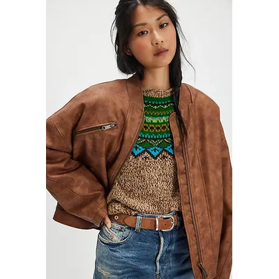 We The Free Vinny Vegan Bomber Jacket at Free People in Brown Sugar, Size: XL
