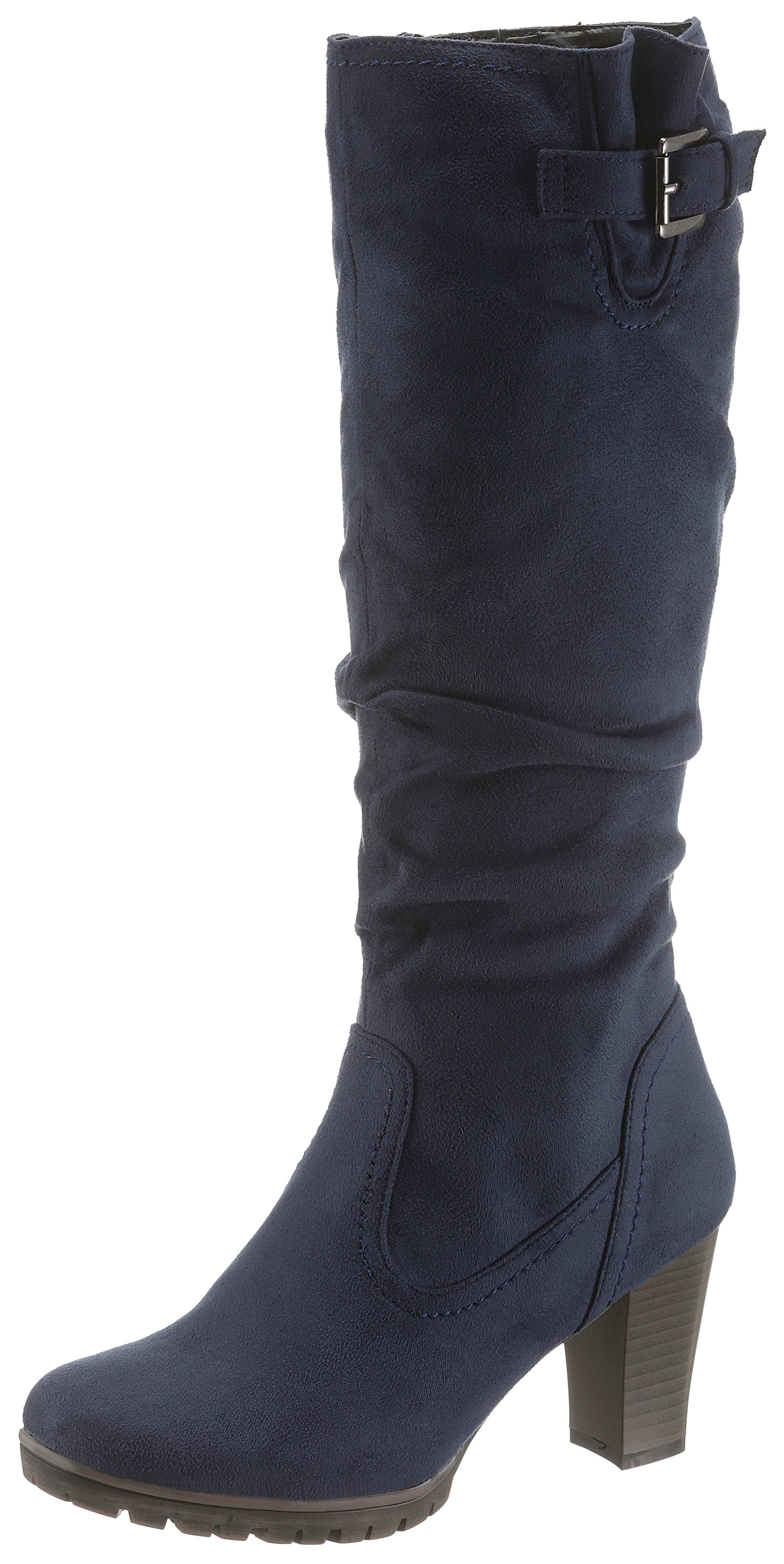 Stiefel ANISTON SHOES, Damen, Gr. 42, Normalschaft, blau (navy), Textil, Veloursleder, Schuhe Stiefel, mit Raffungen am slouchy Schaft - NEUE KOLLEKTION
