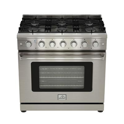 Front Control Freestanding Gas Range in Stainless Steel with Convection Fan and Continuous Cast Iron Grates, CSA Certified