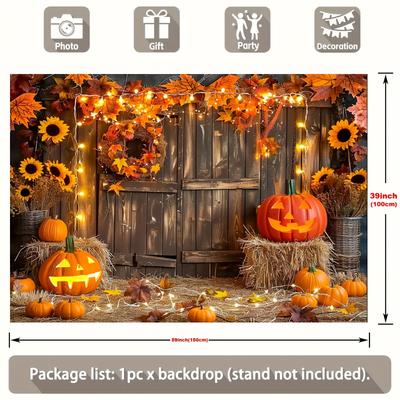 TEMU Polyester Halloween Backdrop, Universal Holiday & General Fit, Pumpkin & Fall Leaves Theme, Multipurpose No-power Party Decor, Photography & Photo Booth Backdrop