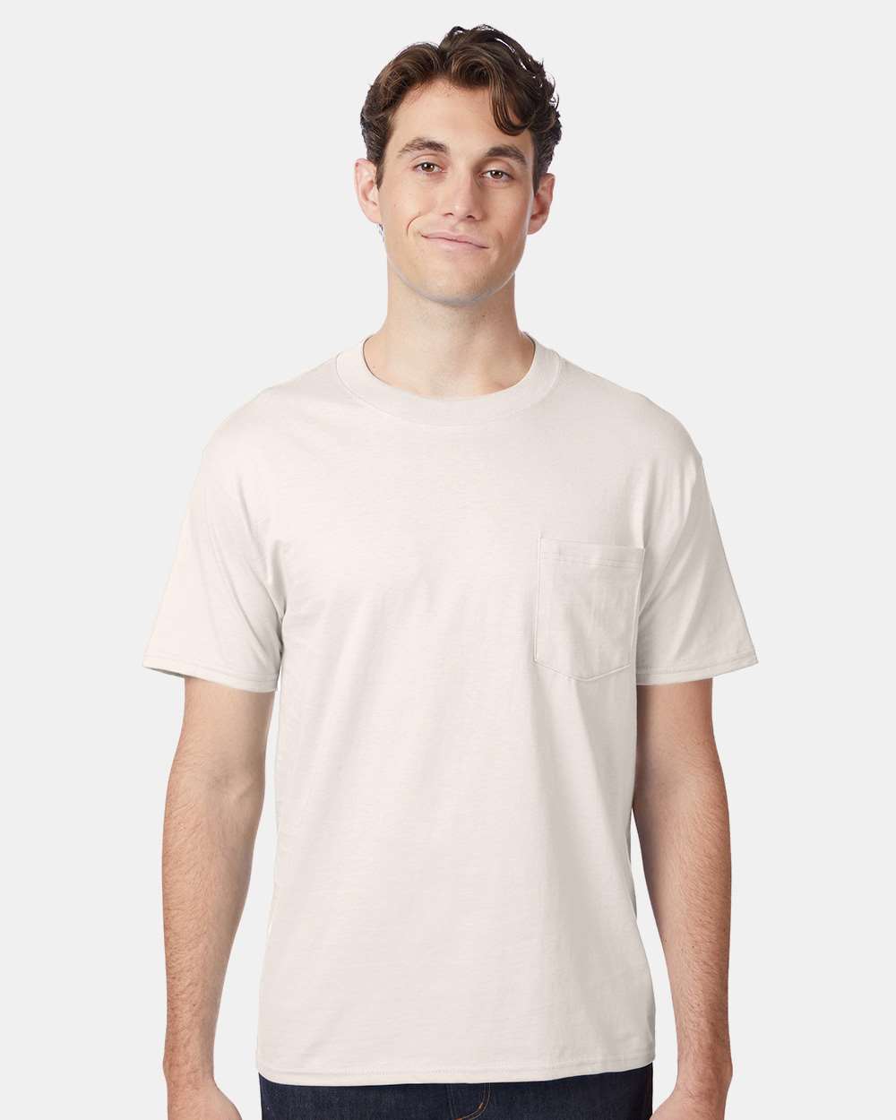 Hanes 5190P Adult Beefy-T-Shirt with Pocket in Natural size Medium | Ringspun Cotton 5190