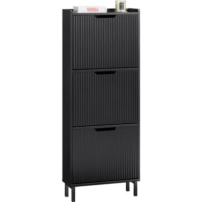 Sobuy - FSR177-H-SCH Schuhkipper mit 3 Klappen Schuhschrank schmal Schuhregal mit 3 Ablageflächen Image