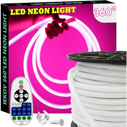 Wasserdichte LED-Lichtstreifen, 360°, rund, Neonlicht, 5–30 m/16–100 Fuß, flexibles und dimmbares LED-Lichterseil mit Fernbedienung, Multimodus-Idee, AC220 V, EU-UK-AU-Stecker Image