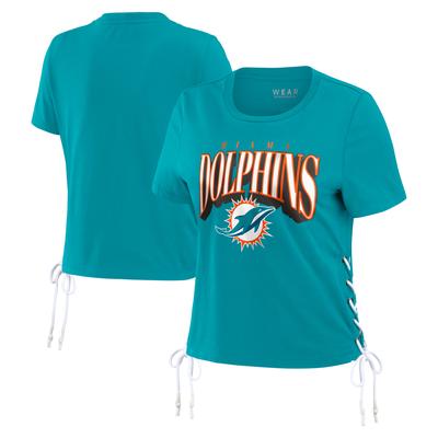 Damen WEAR by Erin Andrews – Miami Dolphins – Kurzes T-Shirt mit seitlicher Schnürung, Aquamarin Image