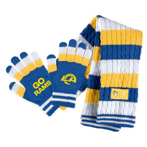 Damen WEAR by Erin Andrews Los Angeles Rams Set mit gestreiftem Schal und Handschuhen