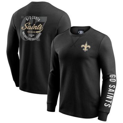 Schwarzes, langärmliges T-Shirt mit Waffelstrick der New Orleans Saints aus der Darius Rucker Collection von Fanatics für Herren Image