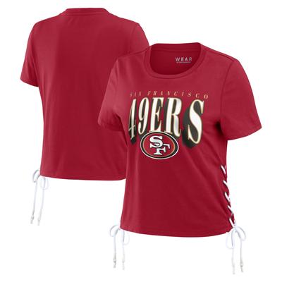Damen WEAR by Erin Andrews – Scharlachrotes, kurzes T-Shirt der San Francisco 49ers mit seitlicher Schnürung Image