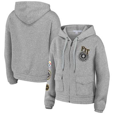 Damen WEAR von Erin Andrews – Heather Gray – Pittsburgh Steelers – Kapuzenpullover mit durchgehendem Reißverschluss Image