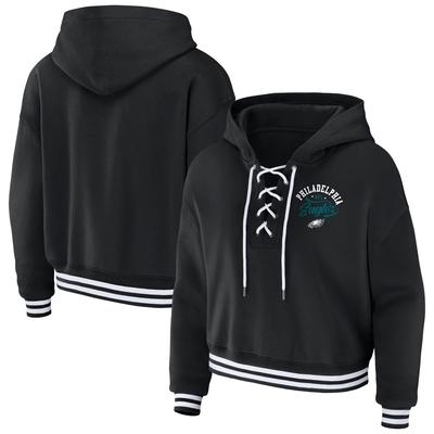 Women's WEAR by Erin Andrews Schwarzer Philadelphia Eagles Pullover-Hoodie mit Schnürung Image