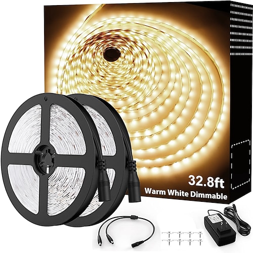 weißer LED-Lichtstreifen 2x16 ft warmes Licht weißes Licht rot blau grün weiße Streifenbeleuchtung 600 LED 2835 flexibles Bandlicht 12 V Seillicht geeignet für Küchenschrank Schlafzimmer Kleiderschrank Image