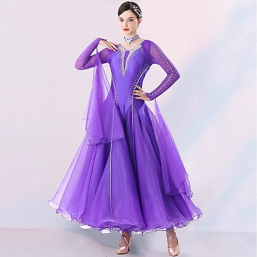 Ballsaal-Wettkampfkleider für Damen, Performance-Party, moderne Tanzkostüme, großer Schwung, langärmelig, Standard-Tango-Walzer-Tanz-Outfit Image