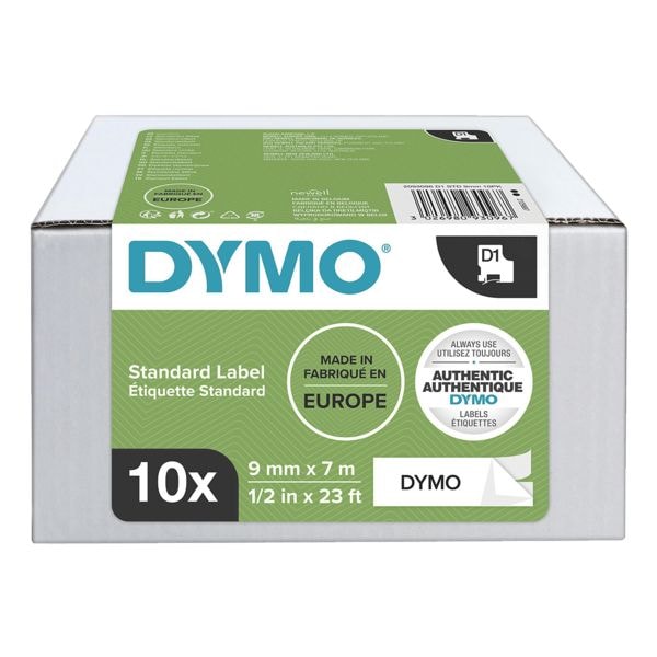 Dymo 10er-Pack D1-Beschriftungsband 9 mm x 7 m weiß »S0720680« Vorteilspaket weiß, 0.9 cm