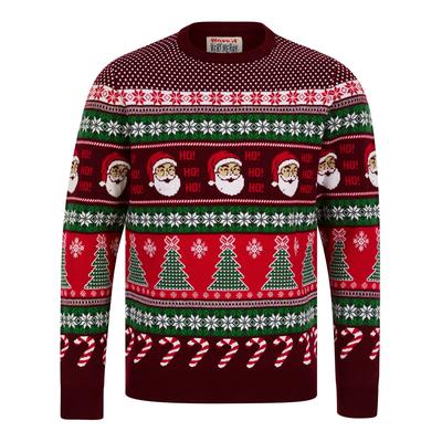 Jumpers Men's Abie Wrapping Paper Pattern Novelty Knitted Christmas Jumper in Claret - Merry Christmas / XXL - Tokyo Laundry