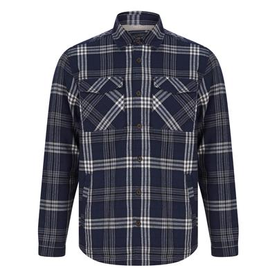 Shirts San Juan Borg Lined Cotton Flannel Checked Overshirt Jacket in Peacoat Navy Marl / L - Tokyo Laundry