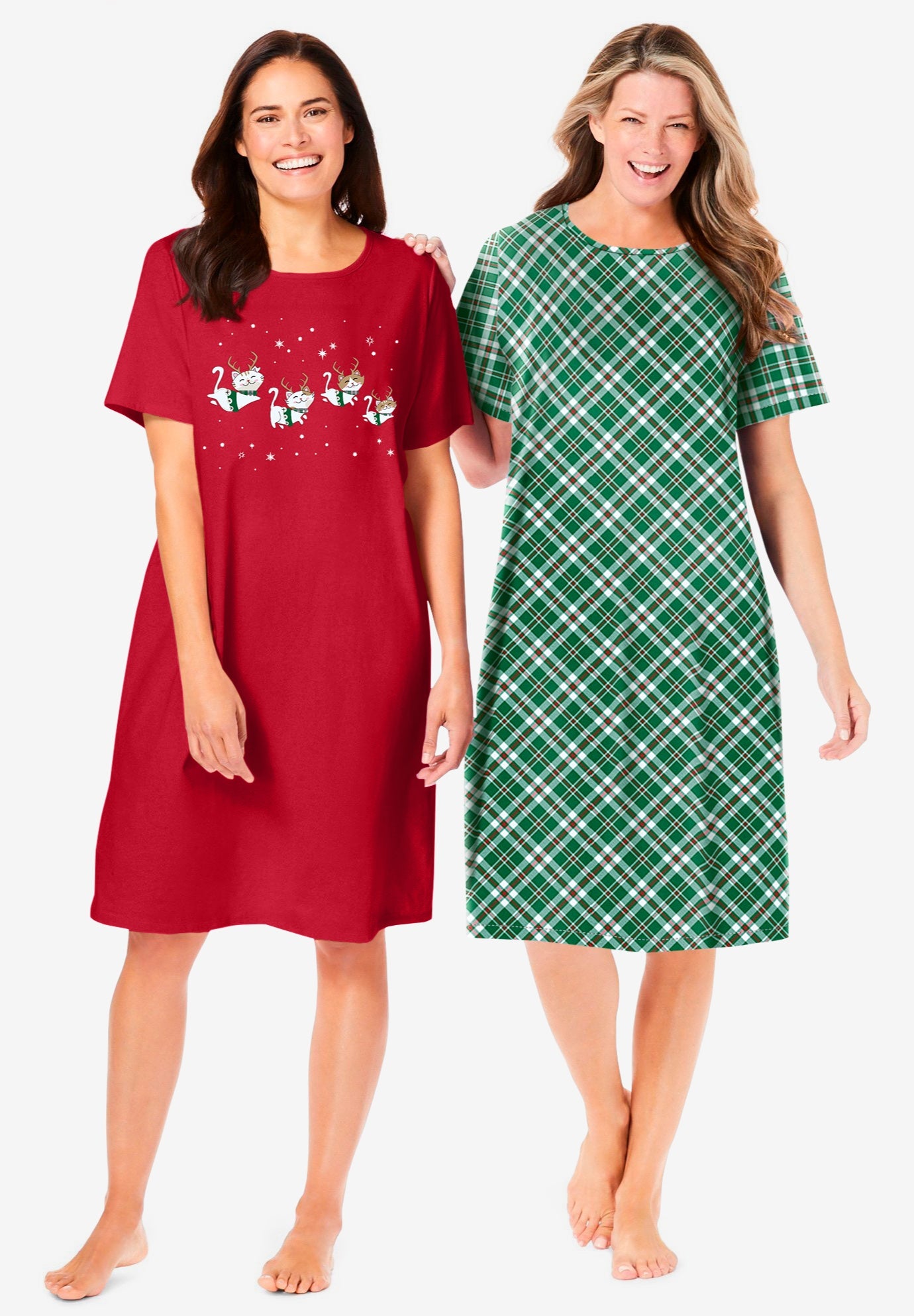 Plus Size Women's 2-Pack Short-Sleeve Sleepshirt by Dreams & Co. in Classic Red Reindeer Cat (Size 5X/6X) Nightgown
