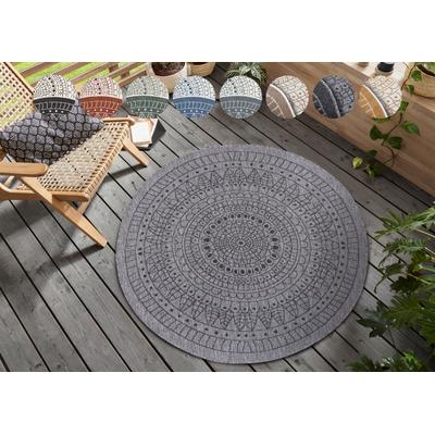 Teppich HANSE HOME "Porto Wendeteppich", blau (nachtblau, silberfarben), H:5mm Ø:140cm, Kunstfaser, Teppiche, In-& Outdoor, Wetterfest, Balkon, Garten, Wohnzimmer, Wasserfest Image