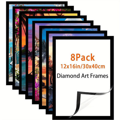 TEMU Modern Magnetic Frames Set Of 8, Self-adhesive Resin Picture Frames For Wall & Tabletop, 12x16 Inch Horizontal Display, Wall Mount, Oblong Shape For 30x40cm Diamond Painting Canvas Image