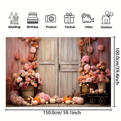 TEMU Vinyl Backdrop - Pumpkin & Rose , Thanksgiving, Birthday Cake Table Decor, And Photo Booth Props