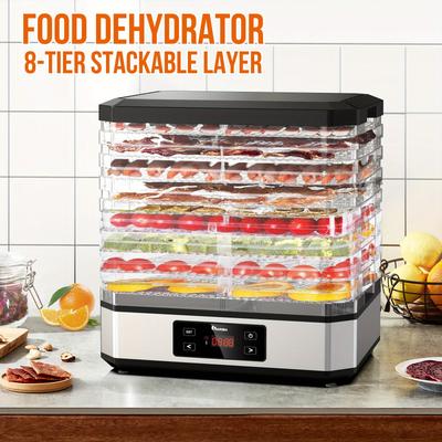 TEMU Food Dehydrator, Electric Food Freshener, With Powerful Drying , Digital Timer And Temperature Control, 8 Trays, Bpa Free, 400w, Kitchen Accessories