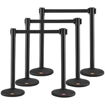 Crowd Control Stanchions, 6-Pack Crowd Control Barriers with 3PCS 6.5FT Black Retractable Belts