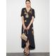 Sarah Sequin Floral Midi Wrap Dress Black