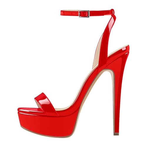 blingqueen Red Heel Gladiator Sandals Strappy Sandals Women's Heeled Sandals Stiletto High Heels Ankle Strappy Heel Platform Sandals with Buckle Heel Sexy Pole Dancing Shoes Platform Heels UK 13