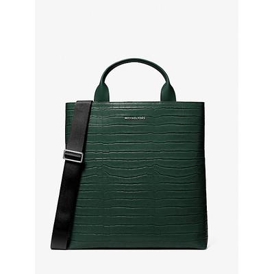 Michael Kors Hudson Crocodile Embossed Leather Tote Bag Green One Size