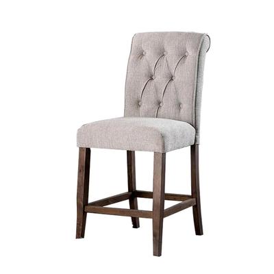 Rustic Beige Counter Height Chairs Set of 2 with Oak Legs and Chenille Upholstery for Dining