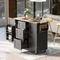 Portable Black Kitchen Cart - Rubber Wood Top Kitchen Island on Wheels