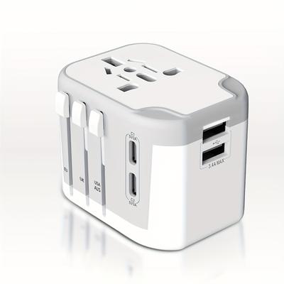 TEMU Universal Travel Plug Adapter, European Travel Plug Adapter W/3.4a 2xusb-a And 2xusb C Wall And Sockets For Europe, Usa, Uk And Asia