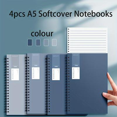 TEMU 4-pack A5 Spiral Notebooks In Gradient Blue - English Language & Data Pads With 320 Pages For Office & Learning