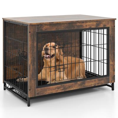 Costway Dog Crate Furniture with Double Lockable Doors and Removable Pull-out Tray-M