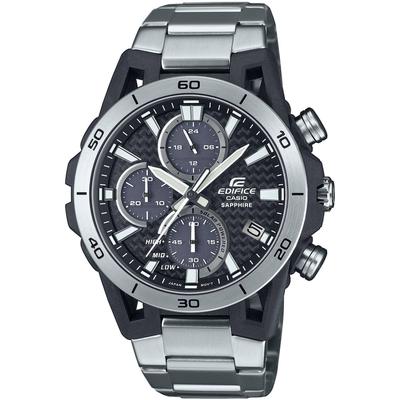 Chronograph CASIO EDIFICE, silber (edelstahlfarben, schwarz), Armbanduhren, Herren, Armbanduhr, Solar, Herrenuhr, Edelstahlarmband, analog, Tag Image