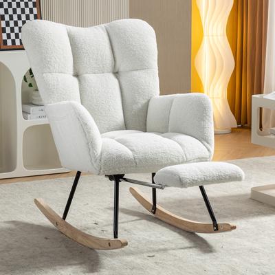Modern Rocking Chairs,Teddy Fabric Rocking Chair With Adjustable Footrest