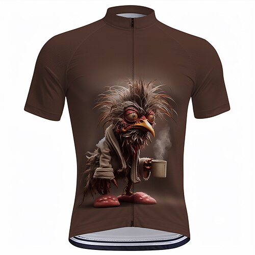 Herren Radtrikot Tiermotiv Cartoon Kurzarm Fahhrad T-Shirt Oberteil mit 3 Gesäßtaschen Mountainbike MTB Straßenradsport Schnelltrocknend Frontreißverschluss Feuchtigkeitsableitend Sport Dunkelgrau Image