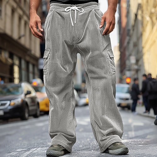 Herren Cargohose Cargohosen Cordhose Hose Hosen Schlabberhose Freizeithose Tasche Elastische Taille Gerade geschnitten Glatt Komfort Weich In voller Länge Outdoor Täglich Ausgehen Modisch Strassenmode Image