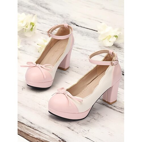 Damen Vintage zweifarbige Blockabsätze mit Fesselriemchen und Schleifendetail – Schuhe im Retro-Stil für besondere Anlässe Image