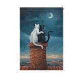 Cats on House with Moon Garden Flag 12X18 Double Sided Yard Flags for Outside Outdoor All Seasonal Decoration
