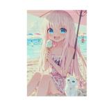 Cute Girl and Cat on Vacation Garden Flag 12X18 Double Sided Yard Flags for Outside Outdoor All Seasonal Decoration