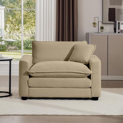 Corduroy Fabric Single Chair Deep Seat Sofa With One Pillow
