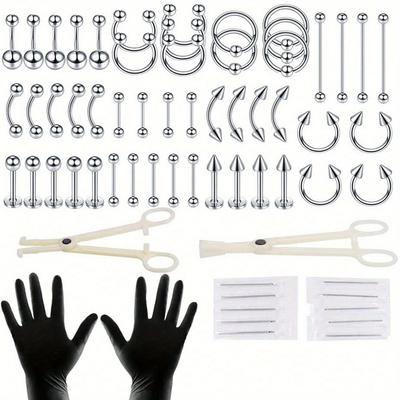 TEMU 8/ 32/ 64 Pcs Disposable Body Piercing Tool Kit With 16g Stainless Steel Piercing Needles, Piercing Pliers, Lip/ Microblanding/ Nose/ Tongue/ Rings