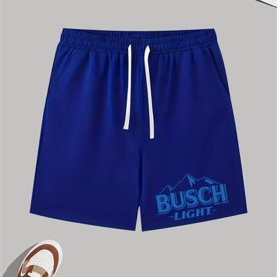 TEMU Men's Casual Athletic Shorts With Logo - Elastic Waistband, Digital Print, Machine Washable