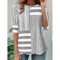Tunique T-Shirt Femme Mode Décontractée Impression Manches Longues Tops Normaux Col Rond Quotidien Rose Bleu Gris Printemps Automne