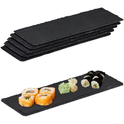 Schieferplatte 6er Set, längliche Servierplatten aus Schiefer, Servieren & Beschriften, 30x10 cm,